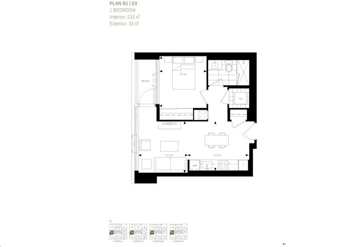Burke Condos, One Bedroom Sample Floorplan