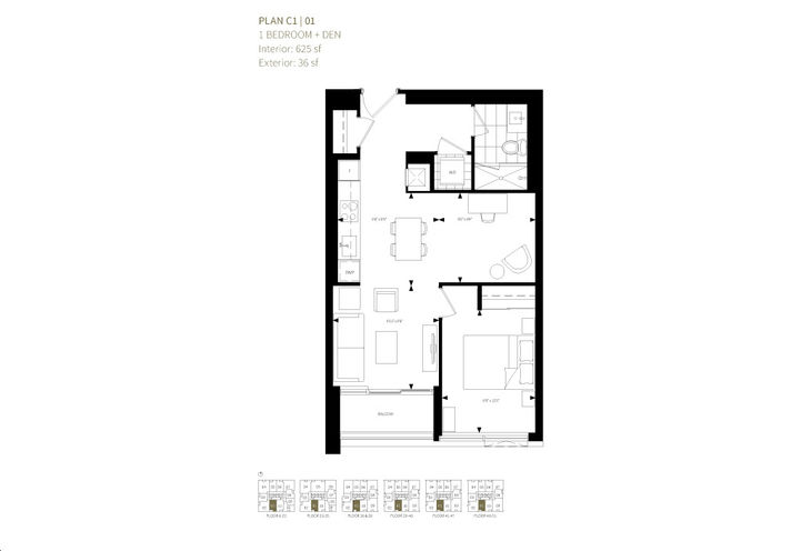 Burke Condos, One Bedroom plus Den  Sample Floorplan