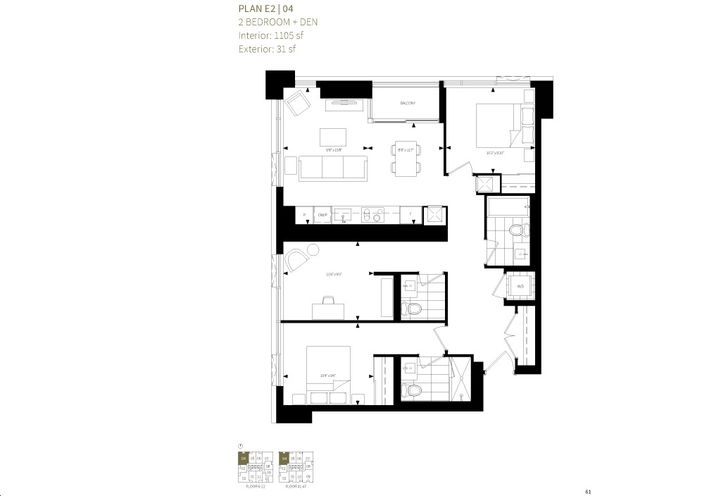 Burke Condos, Two Bedroom plus Den Sample Floorplan