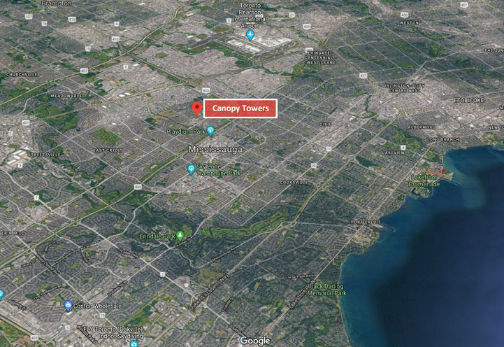 High Altitude Map of Canopy Towers Condos Located in Mississuaga