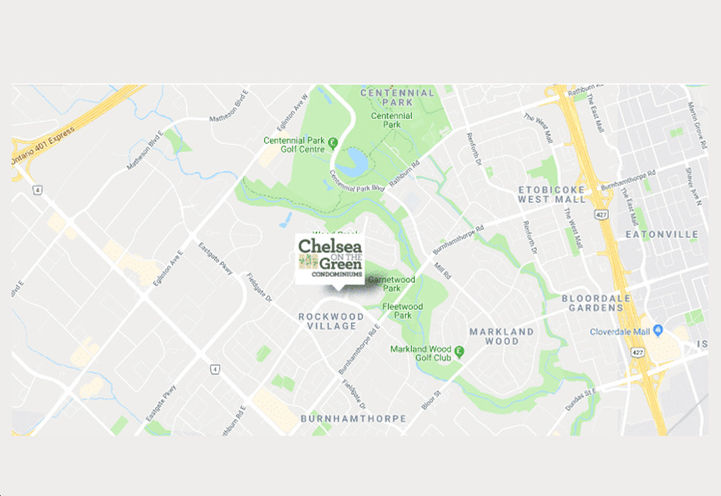 Map showing Future Location of Chelsea on the Green Condos