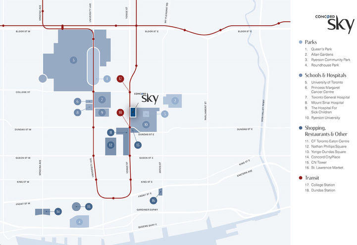 Concord Sky Condos Map of Neighbourhood Amenities
