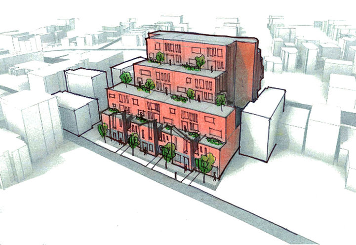 Bird's Eye View Condo Exteriors Facing Dundas Street West Early Rendering