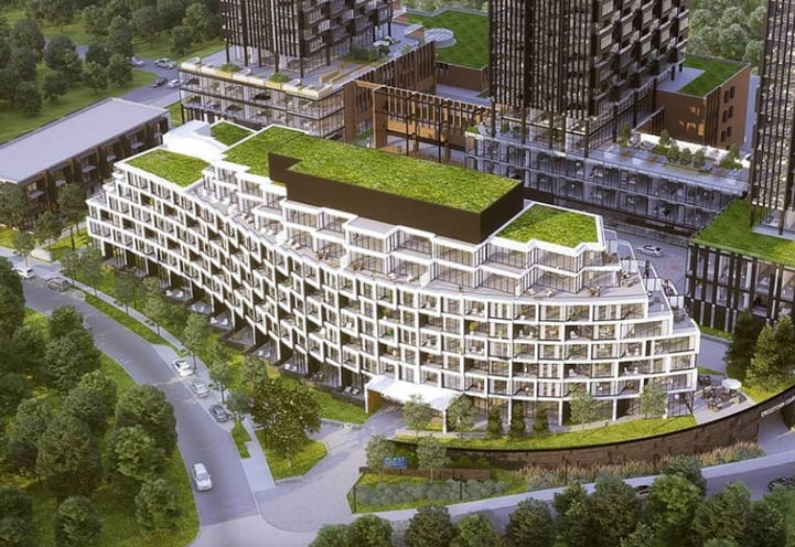 Crest at Crosstown Condos Aerial View of Exteriors and Green Roof