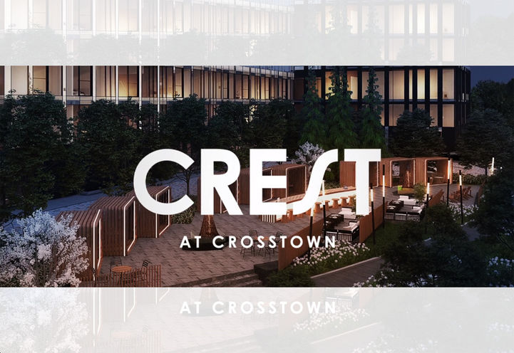 Crest at Crosstown Condos Nighttime View of Outdoor Amenity Space