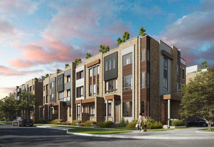 Crosstown Towns Streetscape View of Townhome Exteriors