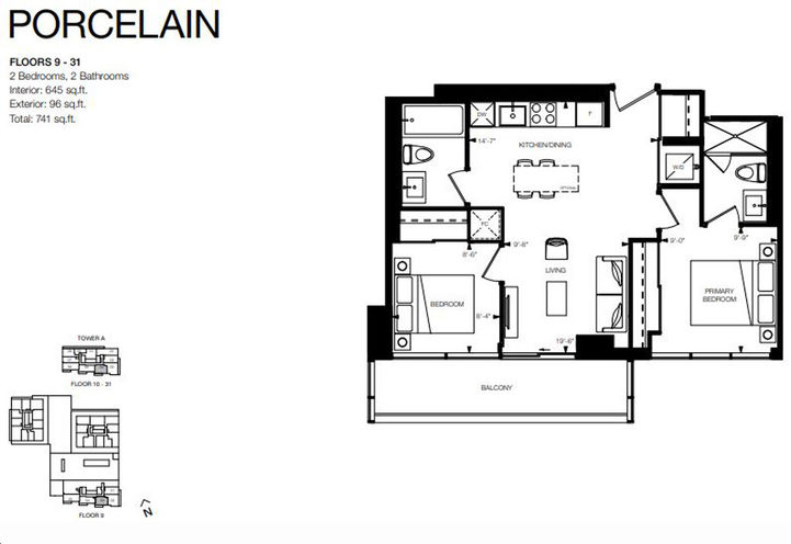 Design District Condos Hamilton - Porcelain 2 Bed Floorplan