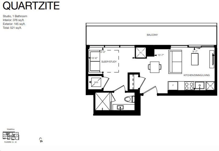 Design District Condos Hamilton - Quartzite Studio Floorplan