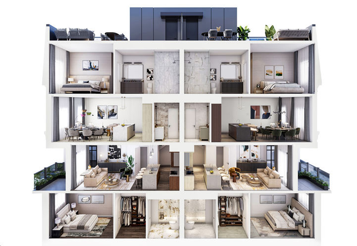 Distrikt Islington Village Towns Dollhouse View of Interiors
