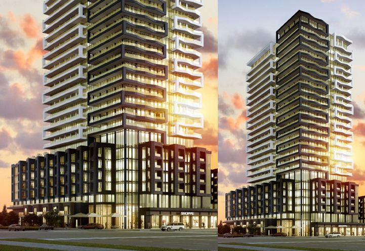 Duo Condos Split of Lower Levels and Tower Exteriors