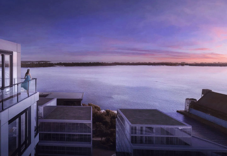 Looking from the Balcony towards the Waterfront at Empire Quay House Condos