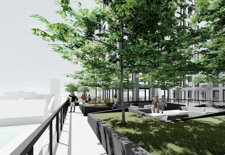 Outdoor Terrace and Patio with Greenery at 162 Queens Quay Condos