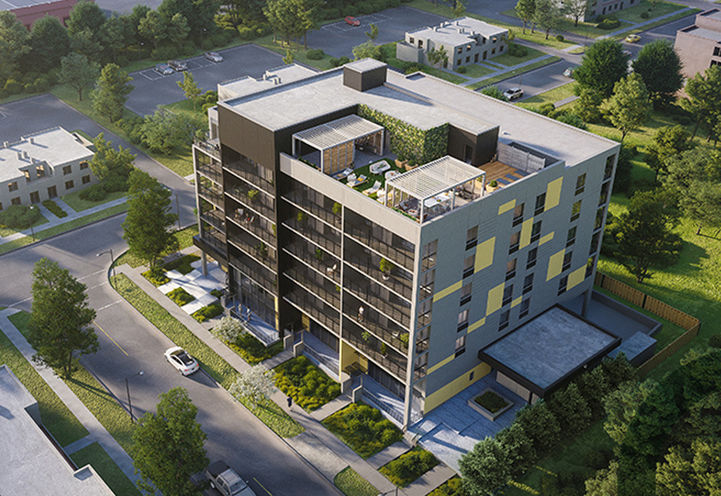 Flex Condos Aerial View of Building Exteriors