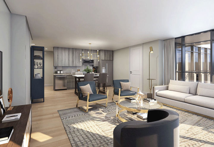 Four Me Condos Kitchen and Living Suite