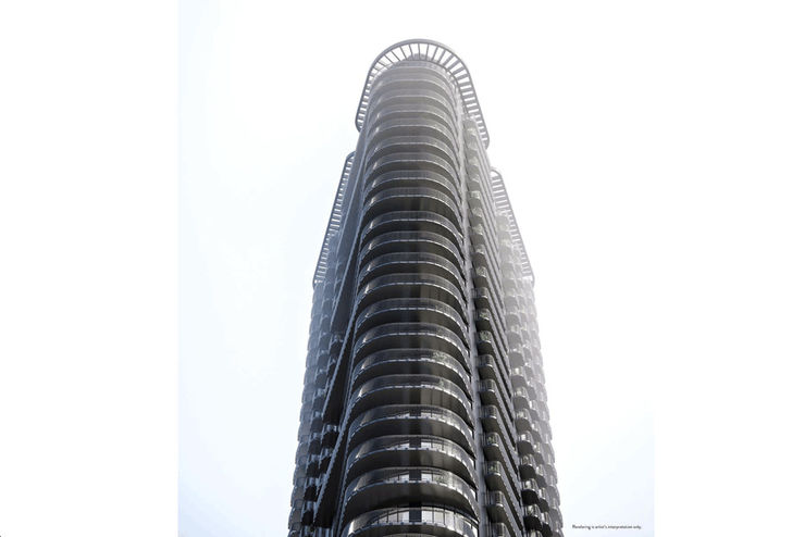 Galleria 3 Condos, Looking Up at Tower from Ground Level