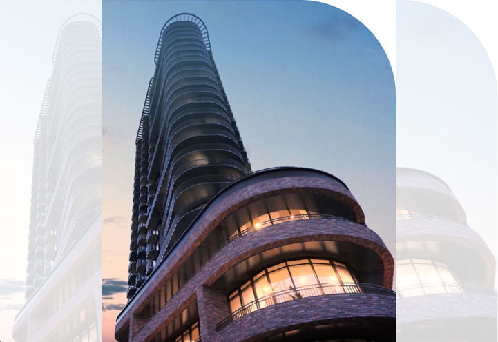 Galleria 3 Condos Worm View Looking Up at Tower Exteriors