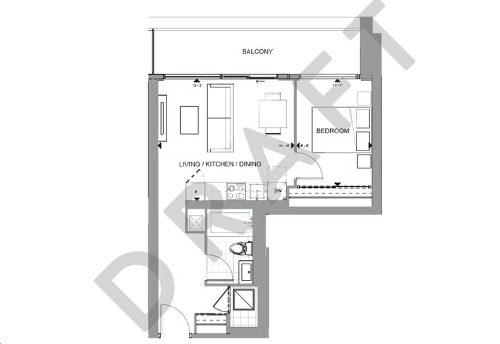 1 Bedroom Floorplan at Galleria on the Park