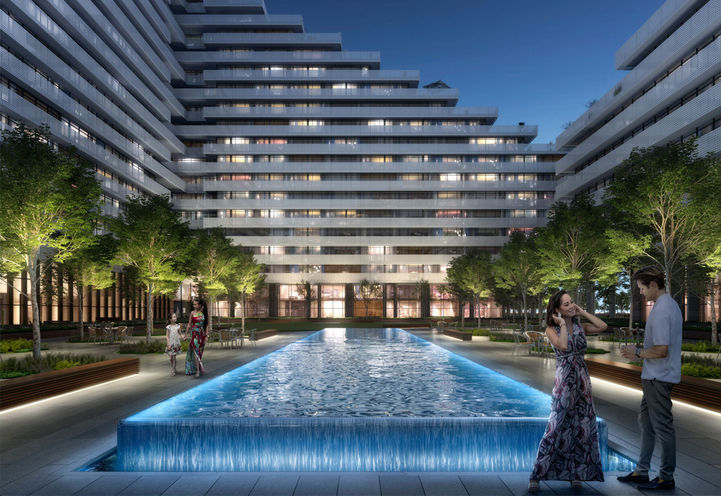 Harbourwalk Condos Courtyard View at Dusk