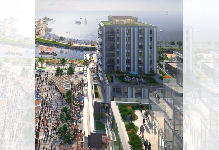 Harbourwalk Condos at Lakeview Village Bird's Eye View Looking to the Lake