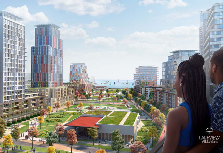 Harbourwalk Condos at Lakeview Village Looking to Ogden Park from Balcony Level