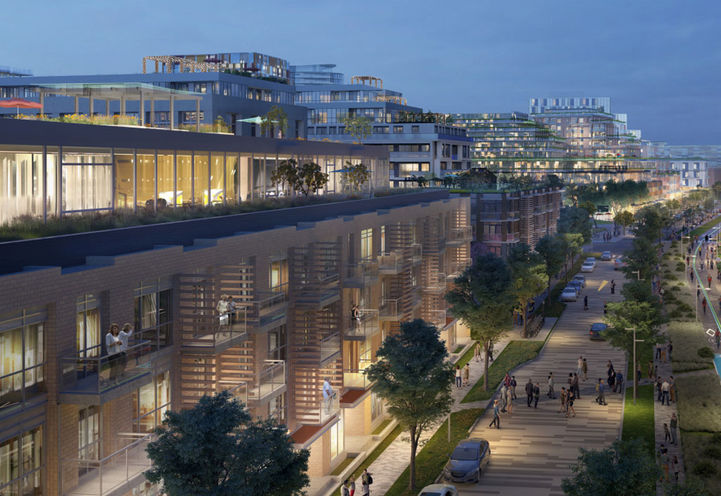 Harbourwalk Condos at Lakeview Village Waterfront Promenade Evening