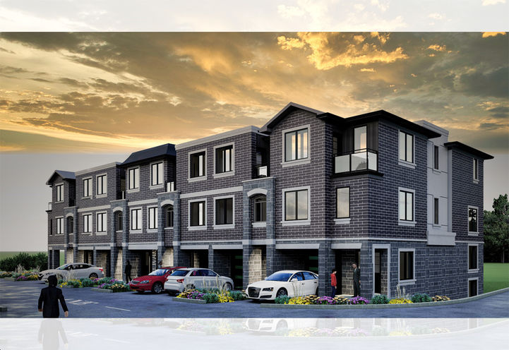 Harmony Crossing Towns Streetscape View of Units at Sunset