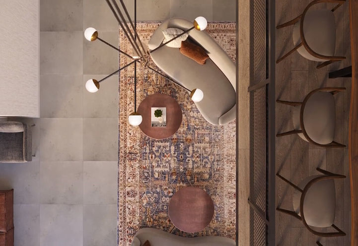 Highland Commons Condos Looking Down at Party Room From 2nd Level