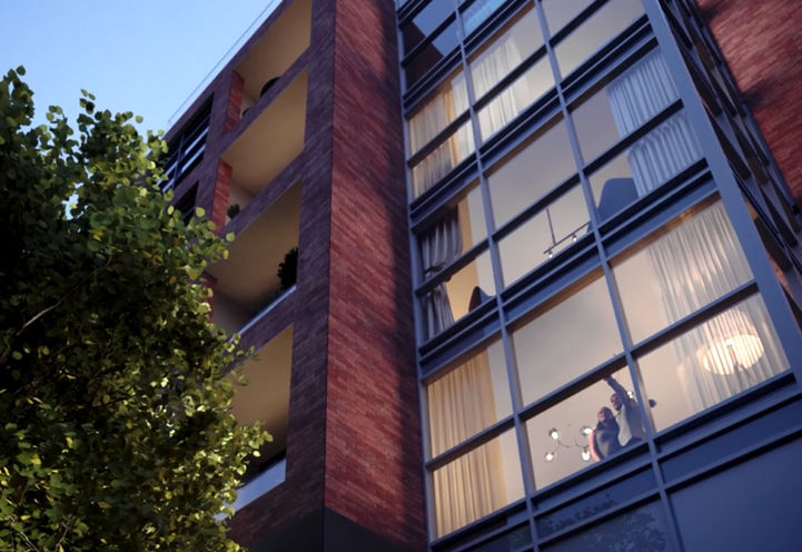 Highland Commons Condos Looking Up at Unit Exteriors
