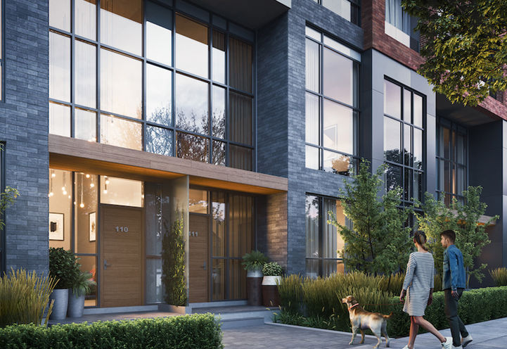 Highland Commons Condos Street Level View of Townhome Entrances