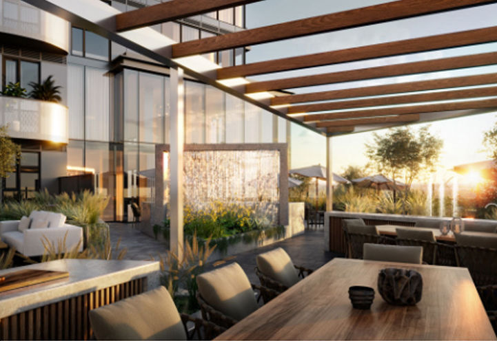 Hillmont at SXSW Condos 2 Rooftop Terrace and Dining Area Sunset View