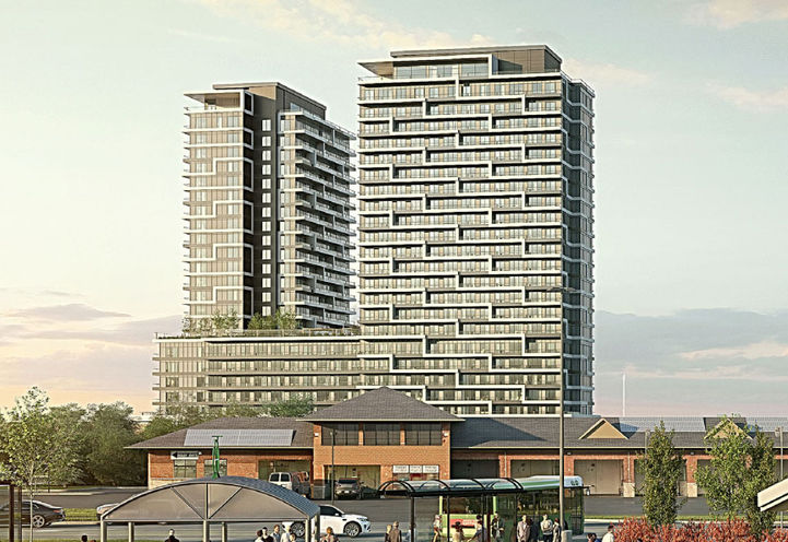 Joy Station Condos Closeup View of Towers From the GO Station