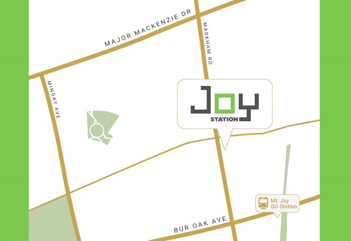Joy Station Condos Map Location Close to Mount Joy GO Station