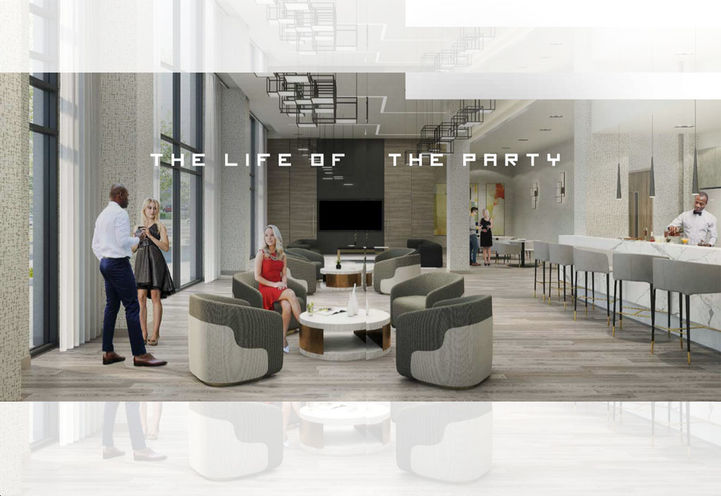 Joy Station Condos Party Room with Seating and Bar Area