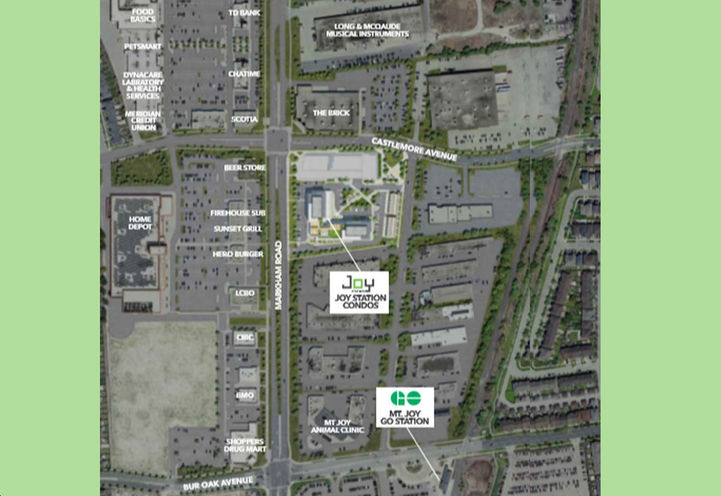 Joy Station Condos Satellite View of Location Amongst Amenities