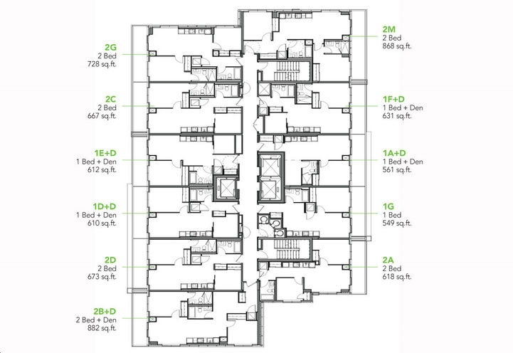 Joy Station Condos Typical Floor Keyplate with Unit Names and Sizes