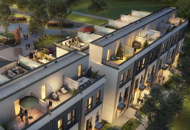 Joy Station Towns Aerial View of Rooftop Terraces