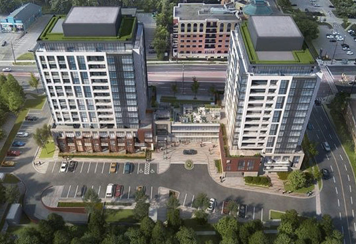 Kingsley Square Looking down at Street and Podium Exterior