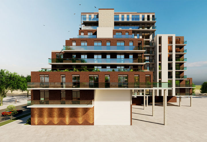 LJM Landing Condos Side Exterior View of Balconies and Terraces