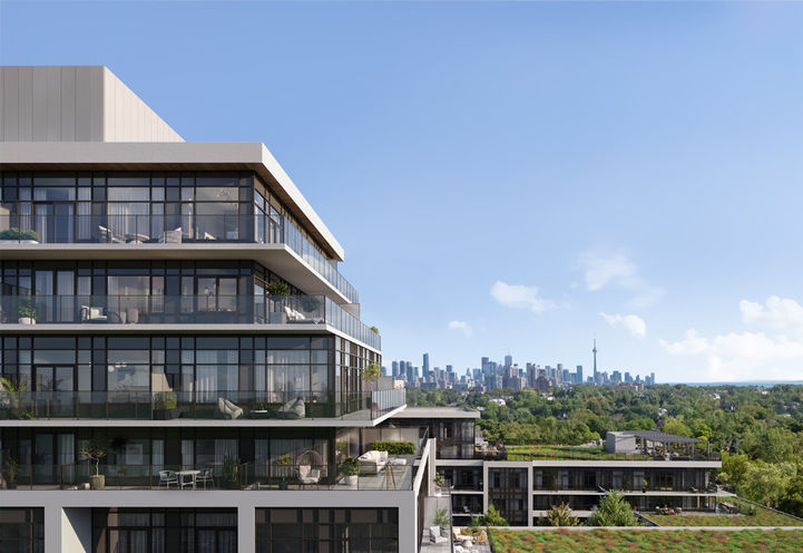 Lakeview DXE Club Close Up View of Terraces with Downtown Skyline