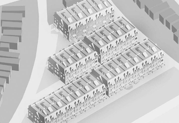 Lambton Towns Aerial View of Homes - Black and White Drawing