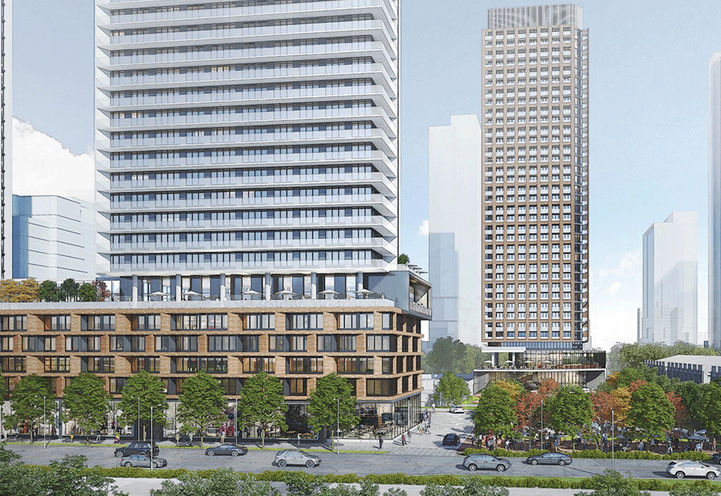 Looking North, Street View of Landa Place Condos 2 Podium and Tower