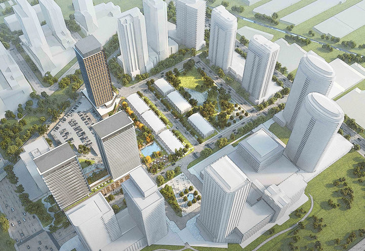 Aerial View of Landa Place Condos Towers and Park