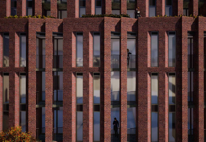 Leaside Common Condos Close Up View of Balconies and Outdoor Terrace Rendering