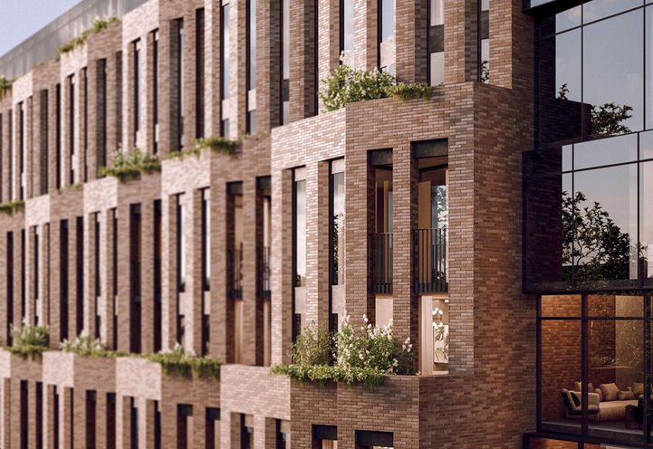 Leaside Common Condos Close Up View of Brick and Glass Exteriors