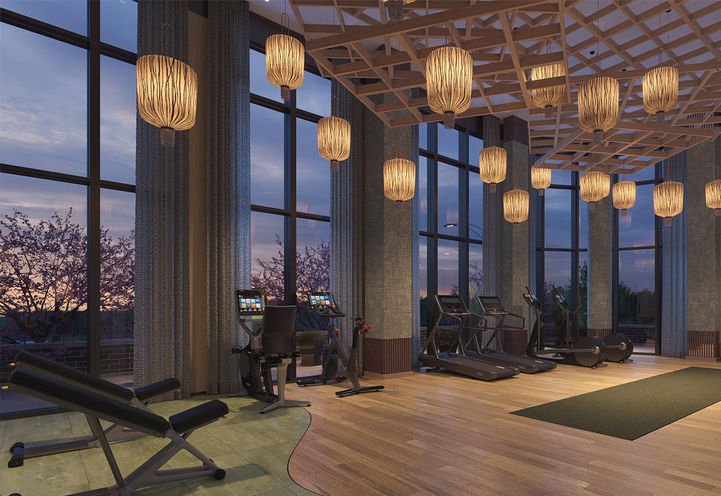 Lily at Crosstown Condos Gym at Evening