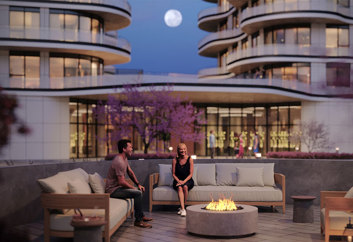Lily at Crosstown Condos Outdoor Fire Pit Lounge Area
