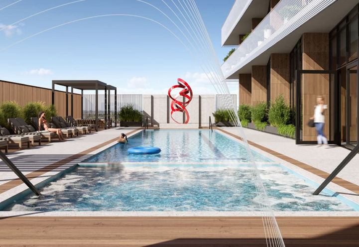 M6 Condos Outdoor Pool with Lounge Area