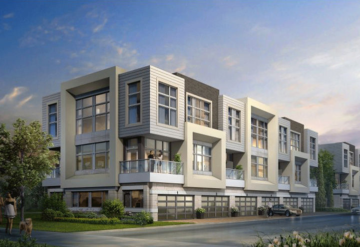 Looking to the Park and Townhome Exterior of Markland Place