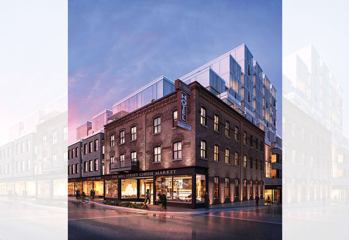 McGibbon on Main Condos Street Level Exterior View at Dusk