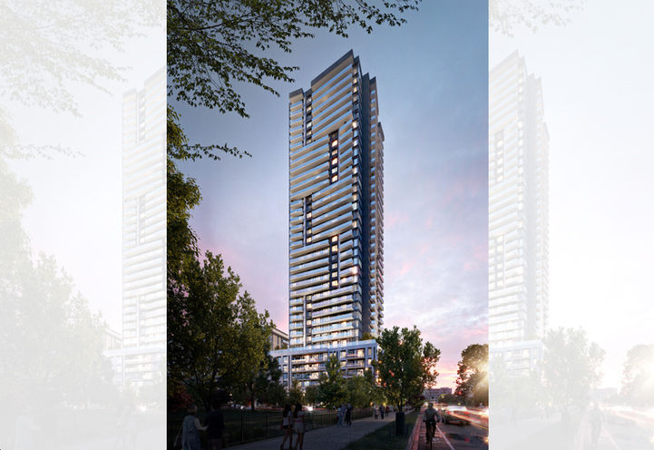 Metro Park Condos Exterior View of Tower at Dusk